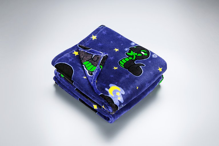 Razer Sneki Snek Fleece Blanket folded to showcase portability